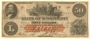 State of Mississippi - Treasury Note - Obsolete Banknote - Fine to Very Fine Condition - SOLD